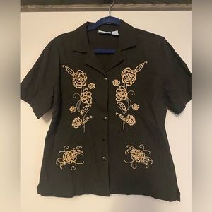 Jane Ashley button down short sleeve beaded top